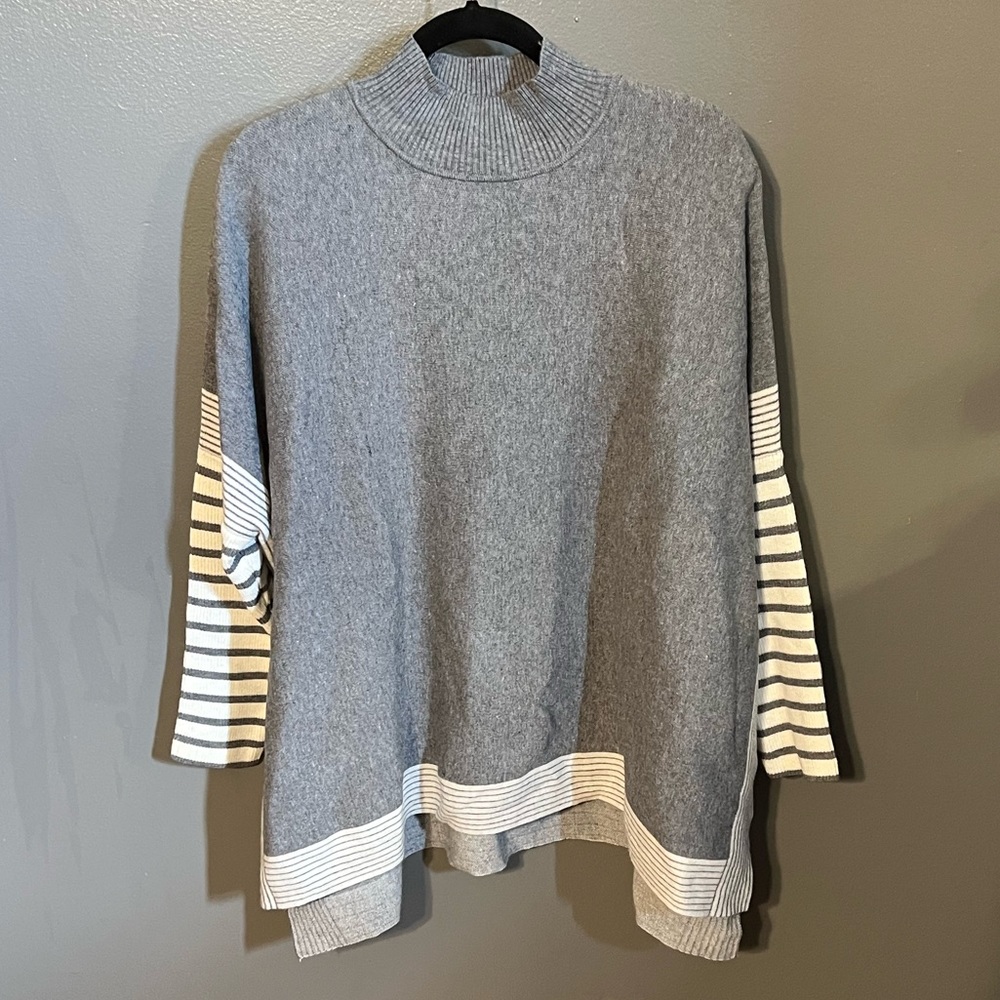 Gray Stripe Mock Knit Sweater